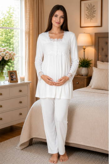 Effortt 2403 Ekru Lohusa Pijama Takım Effortt 2403 Ekru Lohusa Pijama Takım